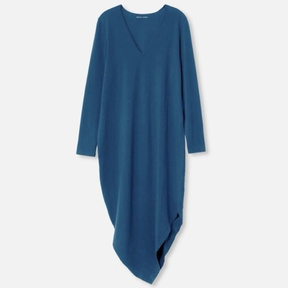 Universal Standard Geneva Midi Dress 2XS 6-8 Teal Long Sleeve V-Neck‎ Asymmetric